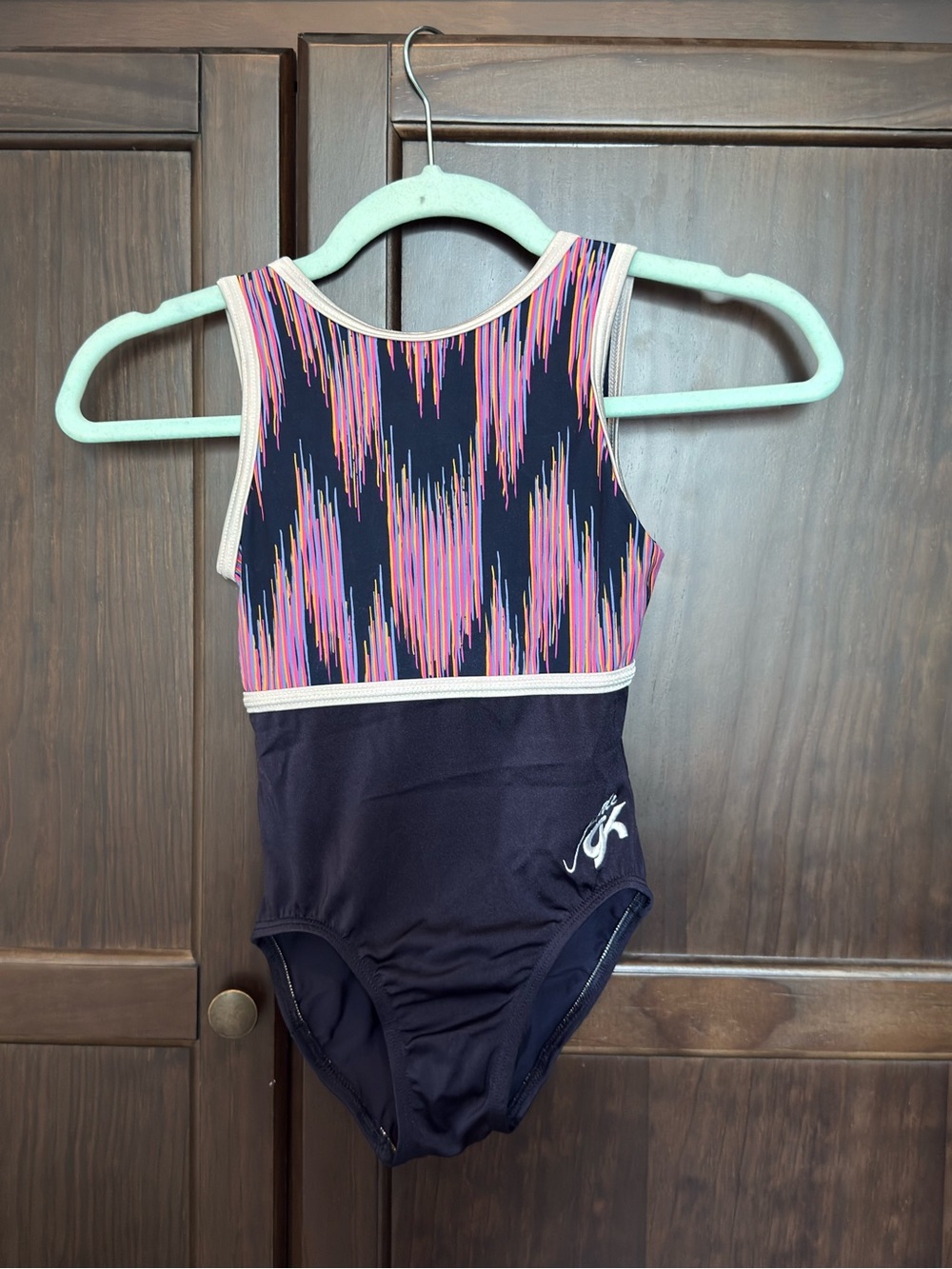 GK (Jade) Girls Gymnastics Leotard Navy Pink Mesh Back Est. CM